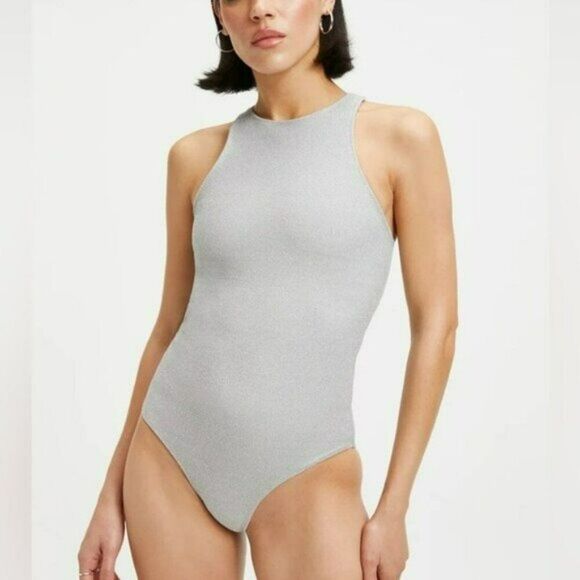 Good American Sparkle One Piece Swim Bathing Suit Size 2 Medium NWT Silver - Picture 1 of 10